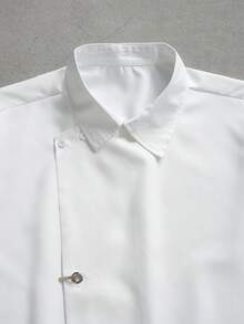 Manfinity Homme 男士長袖白色襯衫，飾有裝飾鈕扣，優雅休閒前開鈕扣領襯衫，適合城市短途旅行、度假、婚禮及其他場合 - 白色 - 查看 7