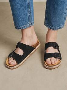 Solecia Ladies Summer Round Toe Platform Belt Buckle Decorative Fashion Sandals - Black - View 8