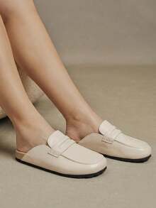 Solecia Sepatu Loafer Mules Off-White, Sol Tebal, Sepatu Mules Tipis untuk Perjalanan ke Tempat Kerja - Putih pucat - View 11