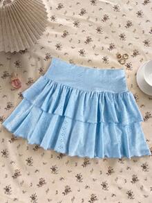 SHEIN Girlism 兒童青少年女孩百褶休閒工裝百搭日常穿著裙褲 海灘藍 秋季 - 藍色 - 查看 7