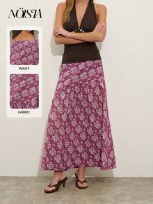 Nöista Asymmetric Long Skirt With Combination Of Stripe Direction. - Dusty Pink - View 1