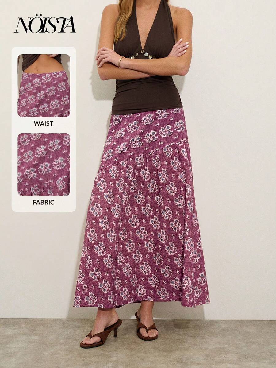 Nöista Asymmetric Long Skirt With Combination Of Stripe Direction. - Dusty Pink - View 1