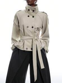 LYSMO Women's Solid Color Raglan Sleeve Double-Breasted Casual Trench Coat Office Wear For Women Going Out Outfits - White - View 6