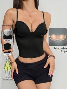 Vivamere Longline Corset Bustier Tank Top With Underwire Support And Adjustable Straps - Black - View 1