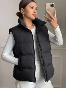 DAZY Jaket Rompi Empuk Musim Dingin Wanita Hangat dengan Kantong Resleting untuk Musim Gugur - Hitam - View 4