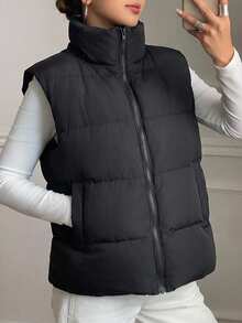 DAZY Jaket Rompi Empuk Musim Dingin Wanita Hangat dengan Kantong Resleting untuk Musim Gugur - Hitam - View 6