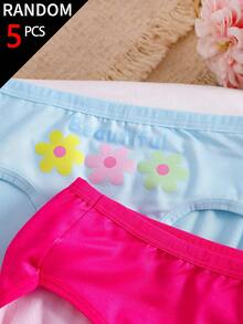 SHEIN 隨機盲盒 5件組 多彩可愛卡通甜甜圈冰淇淋蝴蝶花卉印花 舒適柔軟時尚三角內褲 秋季 - 彩色 - 查看 5