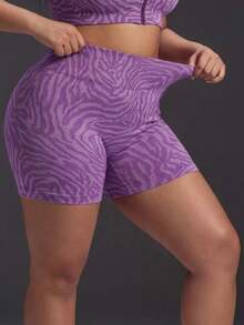 Powerista Women's Plus Size Purple Zebra Print Fitted Shorts - Purple - View 3