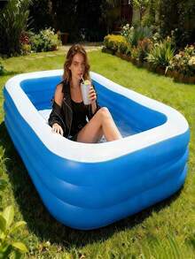 Large Inflatable Pool, Ocean Theme, Adorable & Durable Pvc Material, Foldable & Portable, Ideal For Family Garden Parties And Backyard Entertainment, Patio Decor Pool, Colorful - Blue and White - View 6