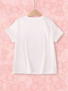 HELLO KITTY AND FRIENDS | SHEIN 1件青少年女孩趣味休閒風卡通印花T恤，圓領短袖 - 白色 - 查看 2