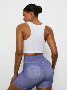 Voyena Damen-Sport-Tanktop in Große Größen aus geripptem Strick, Fitness-Tanktop, figurbetontes Tanktop-T-Shirt - Verschiedenfarbig - Übersicht 2