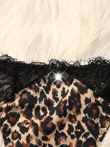 Bare Chapter 2pcs/Set Leopard Print Front Closure Seamless Padded Adjustable Bra With Romantic Racerback, Wire-Supported Lingerie Set For Women - Black - View 5