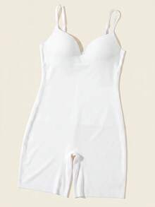 SHEIN 女款純色休閒百搭日常穿著細肩帶連身褲 - 白色 - 查看 5