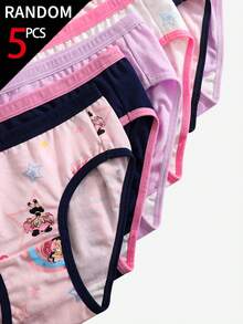 SHEIN [5 Random Piece] Girls Cotton Panties, Rabbit & Dancing Girls Prints, Multi-Color, Soft Fabric, All Seasons Daily Wear For Little Toddlers - Multicolor - View 3