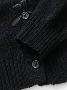 SHEIN 女童 Y2K 甜美風秋冬時尚蝴蝶結重工復古針織長袖開襟衫，休閒百搭返校校服冬裝，適合青少年女孩 - 黑色 - 查看 8