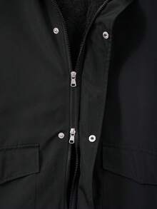 Teen Boys British Style Mid-Length Parka Jacket With Faux Fur Collar - Black - View 7