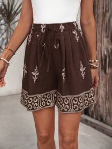 EMERY ROSE Women's Casual Versatile Daily Travel Shorts With Pockets And Drawstring Waist - Coffee Brown - View 3