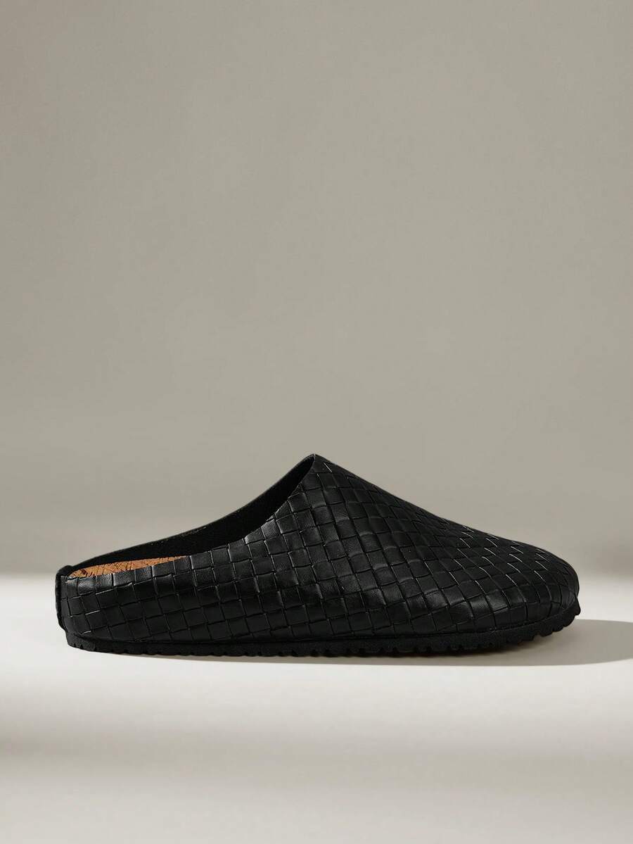Solecia Retro Checkered Woven, Cork Insole Foot Cover Without Heel, Casual Sandals Bottom Closed Toe Half - Black - View 1