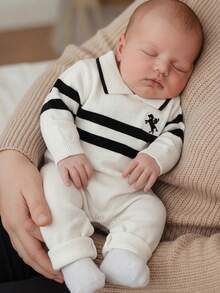Baby Boy Colorblock Striped Sweater Romper - Beige - View 2