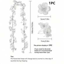 1/3/5pcs 5.9ft Artificial Spring Sakura Flower Garland, Silk Hanging Floral Vines For Wedding Party Background, Room Wall Decor, Japanese Cute Decor, Indoor Outdoor Birthday Gift, Outdoor Indoor Decor, Gift, - White - View 2