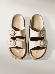 Solecia Women Shoes Spring Summer Fashion Khaki Comfort Flat Bottom Boken Beach Sandals - Khaki - View 3