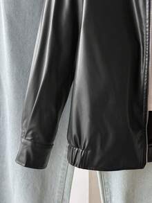 SHEIN Tween Girl Tween Girl Tween Girl 秋冬休閒 PU 皮革外套，日常秋/冬穿著 - 黑色 - 查看 6