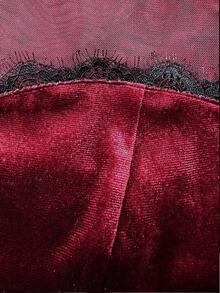 Balvessa Elegant Gothic Halloween Burgundy Velvet Commute Party Holiday Mesh Short Dress Spring Summer Autumn - Burgundy - View 5