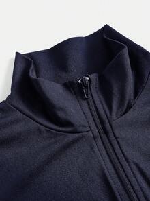 SHEIN Girlism 青少年女孩 2件套 立領拉鍊純色長袖上衣與長褲，休閒運動風 - 藏蓝色 - 查看 3
