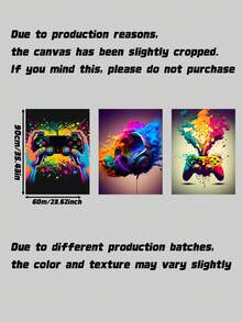 3Pcs Gaming Controller Canvas Wall Art – RGB Headphone Gamer Posters, Modern Video Game Room Decor, Gift For Boys Men Teens (Unframed) - multicolor - View 12
