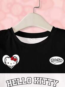 HELLO KITTY AND FRIENDS | SHEIN 少女圆领短袖可爱卡通印花休闲T恤 - 白色 - 查看 4