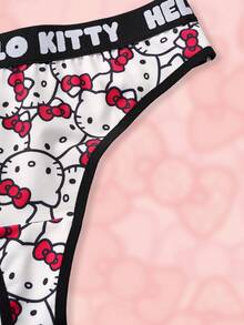 HELLO KITTY AND FRIENDS | SHEIN 1件装女士红色可爱卡通猫咪印花性感丁字裤，柔软舒适，可爱甜美 - 紅白色 - 查看 4