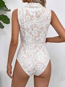 SHEIN Clasi Women's Elegant Lace-Effect Print Casual Versatile Daily Wear Bodysuit Summer/Fall Going Out Bodysuit Business - Multicolor - View 2