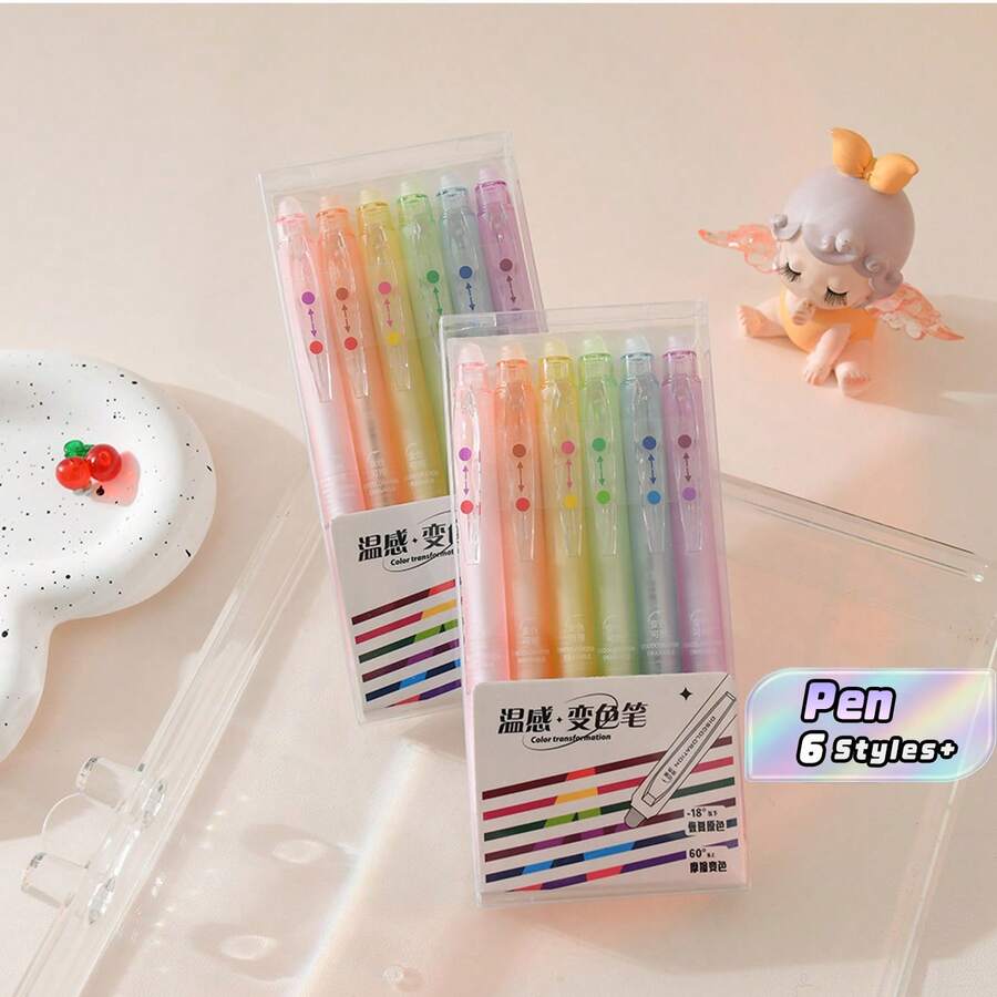 6pcs Color Changing Erasable Highlighter Set, Pastel Heat-Sensitive Marker Pens For Journal & School Use - multicolor - View 1