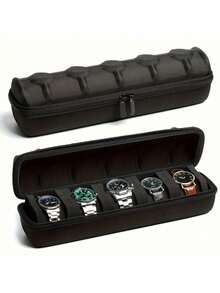 Portable Watch Organizer With Handle Scratch-Resistant Interior Watch Case With Flip For Men AndWomen Multifunctional Watch Box For Home TravelWatch Collectors Ideal Gift For Men Women WatchAccessories Home Organization Decor Travel Essentials - Black - View 4
