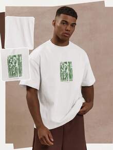 Musero Oversized Short Sleeve Floral Box Graphic Print Tshirt SPRING SUMMER - White - View 6