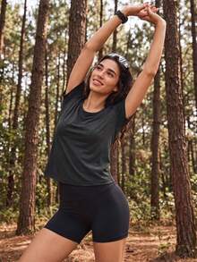 Exploreva Exploreva Women's Solid Color Backless Casual Versatile Daily Short Sleeve T-Shirt - Dark Grey - View 2