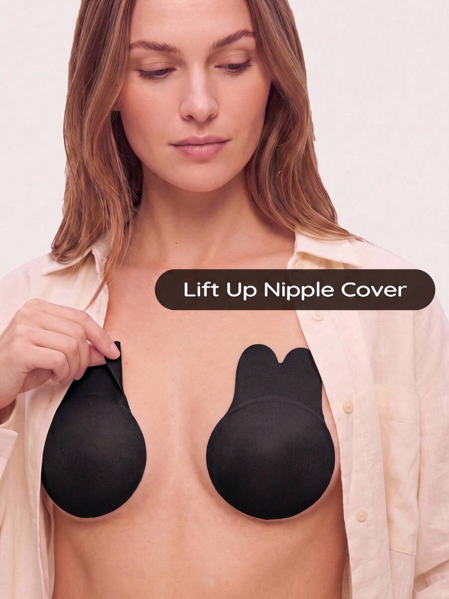 SHEIN Rabbit Ear Shaped Nipple Cover Black, Reusable Self-Adhesive Silicone Breast Pasties Invisible Sticker For Women Backless Dress Party Cosplay Outfit - Black - View 1