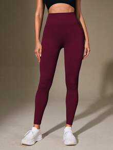 Easithlete Easithlete Solid Color High Waist Seamless Athletic Leggings - Cherry Red - View 3