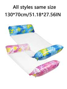 2/3pcs Adult Hammock Style Multi-Functional Inflatable Swimming Pool Float, Thick PVC Waterproof Floating Lazy Person, Leaf Printing Design, Summer Swimming Pool Thickened Single Person Lounge Chair Inflatable Float, Water Lounge Chair. - A - View 2