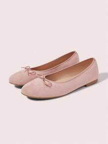 CUCCOO DOLLMOD Women's Lotus Pink Suede Ballet Flats, Bowknot Lace-Up Flat Shoes, Suitable For Casual Daily Wear Fall Shoes - Dusty Pink - View 2