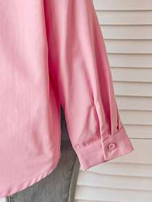 SHEIN 兒童小女孩寬鬆馬尾標誌印花領口休閒襯衫2件組，適合日常、返校、外出及其他場合 - 粉色 - 查看 5