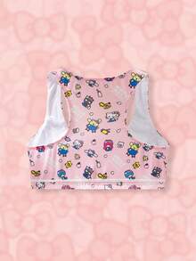 HELLO KITTY AND FRIENDS | SHEIN Tween Girl Cartoon & Letter Print Racerback Underwear Top - Pink - View 2