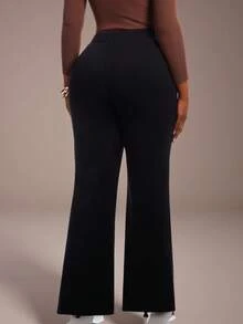 Radiana Curve Plus Size Women's Autumn/Winter Fashion Elegant Metal Decor Long Pants, Versatile, Suitable For Commuting Formal Evening, Meetings, Office, Black - Black - View 3