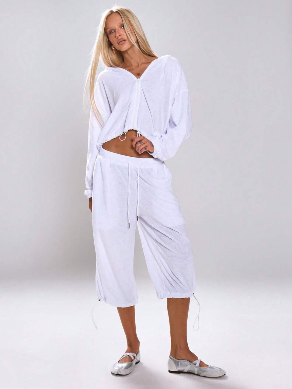 Veste blanche à fermeture éclair ajustable à manches longues, tenue pour femmes automne hiver pour sortir