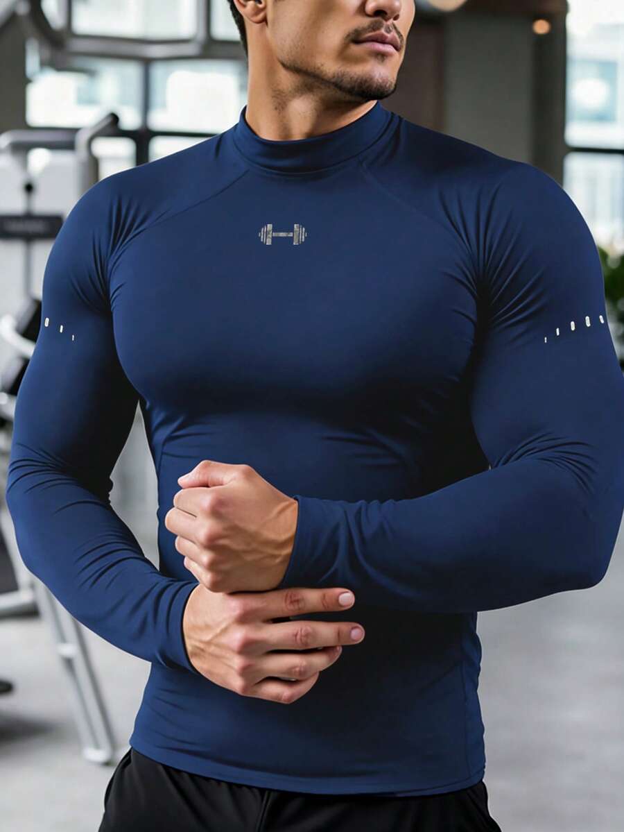 GymBeat 男士槓鈴圖案休閒日常運動T恤 - 寶藍色 - 查看 1