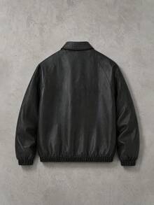 STEELVANCE Men's PU Leather Long Sleeve Zipper Front Casual Jacket - Black - View 5