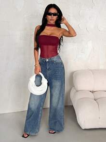 SHEIN PETITE 女款不透明掛脖露背連身衣，適合音樂節、派對與度假穿搭，亦可作為夏季時尚單品或萬聖節服裝選擇 - 酒紅色 - 查看 4