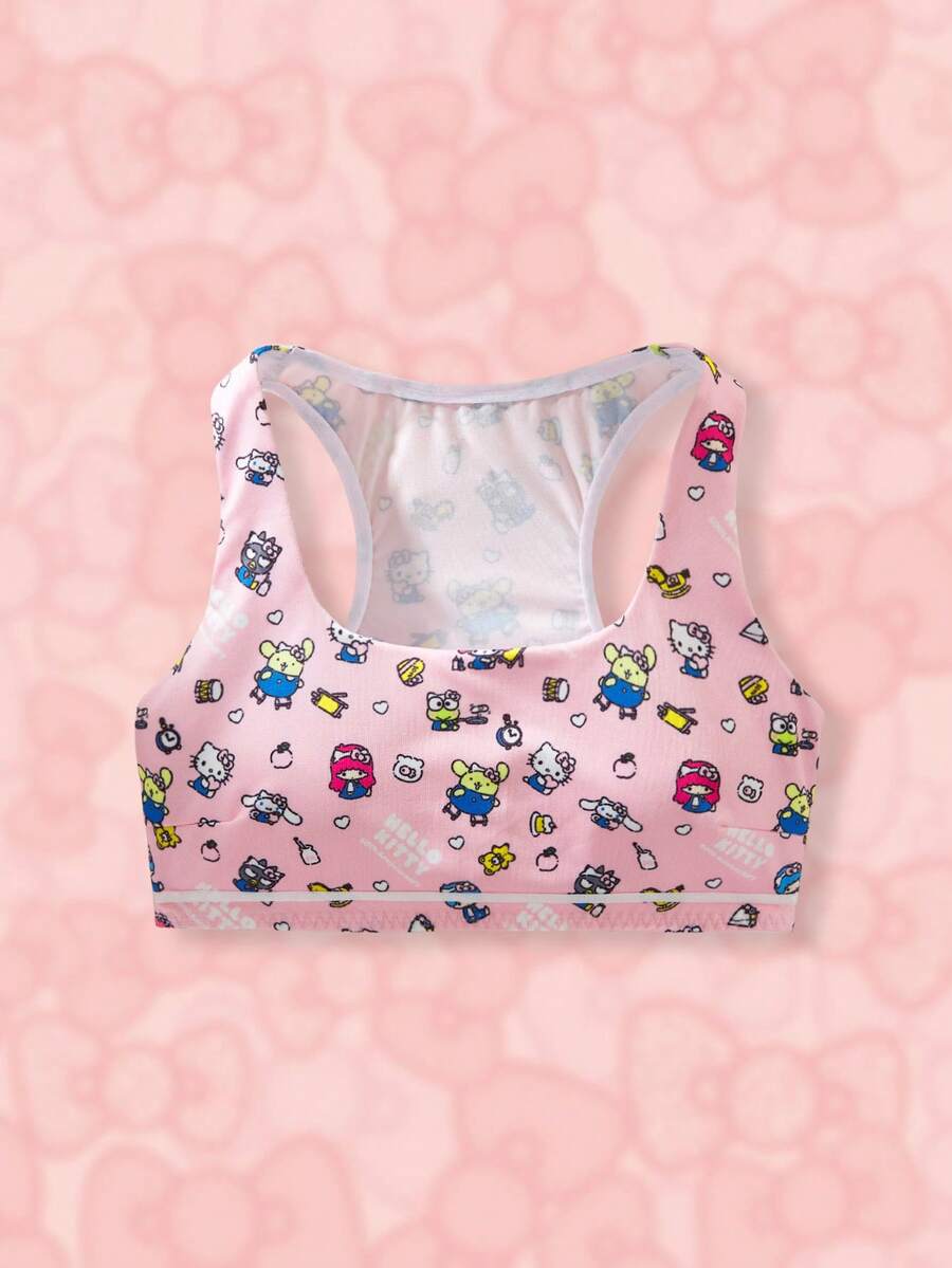 HELLO KITTY AND FRIENDS | SHEIN Tween Girl Cartoon & Letter Print Racerback Underwear Top - Pink - View 1