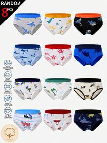 8条/包 男童可爱彩色消防车、挖掘机、恐龙、鲨鱼、汽车印花纯棉内裤 - 彩色 - 查看 5