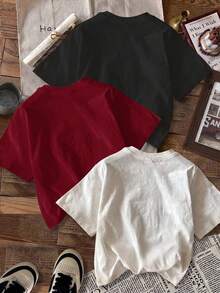 Divinelle 3pcs Set Casual Minimalist Letter Print Pattern Crew Neck Short Sleeve Fitted Women's Cropped T-Shirt - Multicolor - View 7